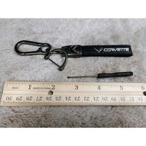 Chevrolet Corvette Black Leather Keychain Swivel Clasp with Screwdriver Tool